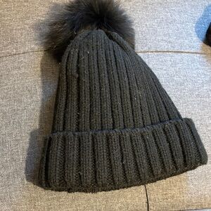 Black Knit Beanie with Pom Pom